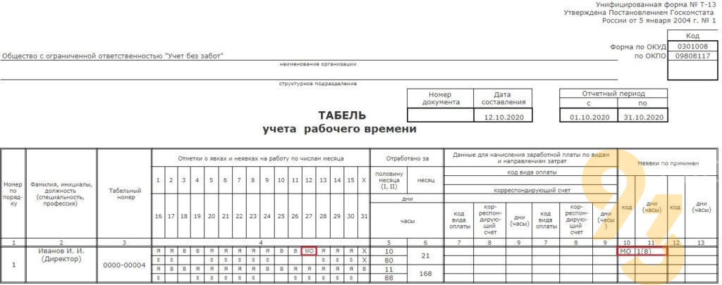 Отчет о вакцинации сотрудников предприятия в 1с